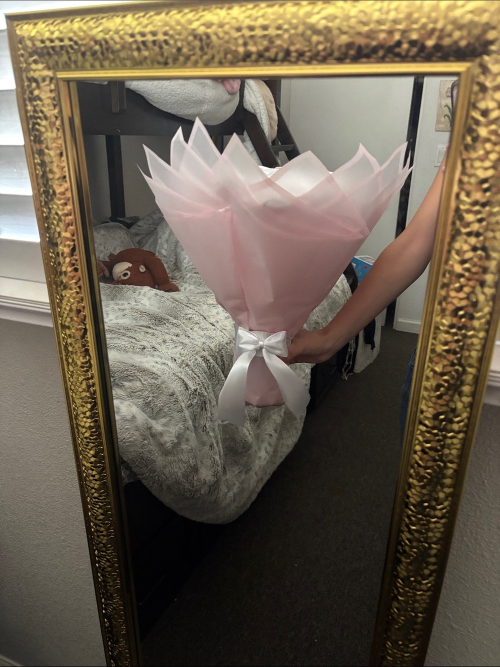 Pink Decorative Bouquet Wrap with White Ribbon